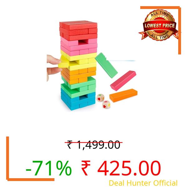 SHINETOY ENTERTAIN KIDS Monster Wooden Colorful Stacking Board Games Builing Blocks for Kids Boys Girls,54 Pcs with 2 Dice Wood Balancing Blocks Montessori Toy Gift for Kids,Classic Game for Party