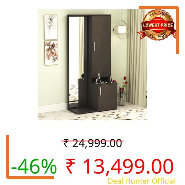 DesignFit Engineered Wood Dressing Table with Storage Wooden Dressing Table with Mirror Vanity Table for Bedroom Home Living Room - Wenge Finish