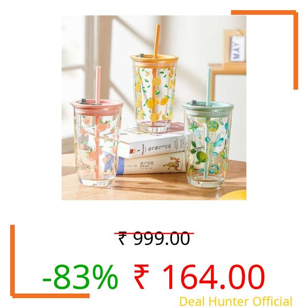 SKDBPM Ice Juice Drinks Glass Can Mug with Straw for Milk/Coffee/Green Tea Cup Set of 1-510ml Transparent Printed Can Shape Cup (Pack of 1) (Meilì Mug)