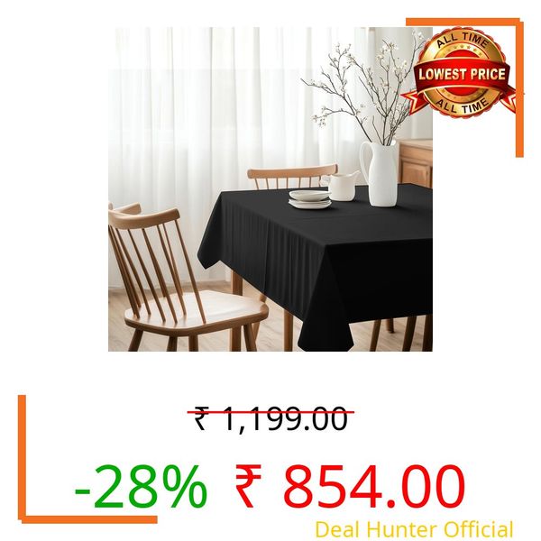 R home 140 x 225 Cm Black Rectangular Table Cloth 100% Cotton, Heavyweight Non Slip Solid 8 Seater 7.5 ft Dining Table Cover | Premium Washable Table Linen for Buffet, Holiday & Home Decor