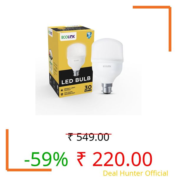 EcoLink 30-watt LED Bulb | Bulb Base: B22, High Wattage LED Bulb for Hall & Home|Colour : Crystal White, Pack of 1