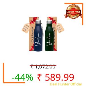 Caspian Bolt Customised Stainless Steel Water Bottle 1L, Combo PB & FG with Logo Print - Personalised Water Bottle with Your Name Print for School Office Gym- Perfect for Corporate Gifting (Set of 2)