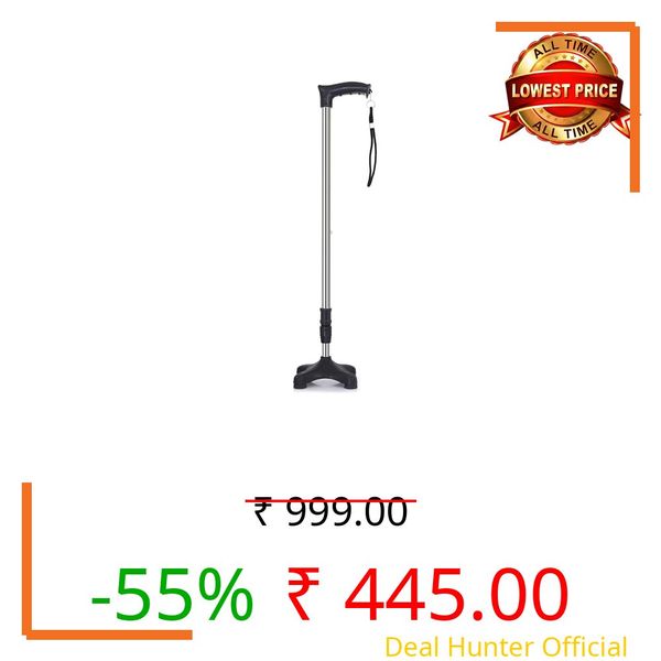 Kds Surgical 4 Leg Crome Black Adjustable Height Men Women Old Age People Patient Walking Stick (crome Black)