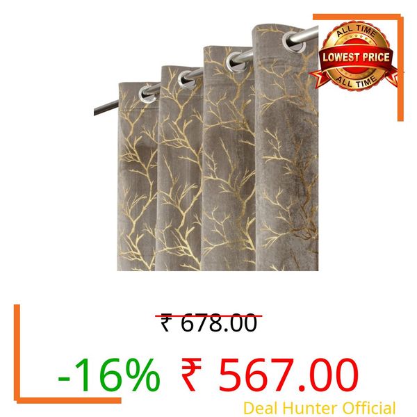 FabFabriX Heavy Velvet Fabric Room Darkening Floral Design Curtains 11 Feet for Extra Long Door, Grey, Single Piece