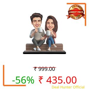 AVATAAR STUDIO Wood Rectangular Personalized Caricature Gift for Couple, 7 Inches, Tabletop Multicolor, Art Deco Style