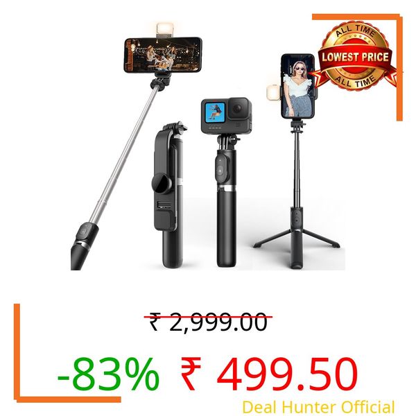 Mobilife Selfie Stick with Light 41 inch Portable Bluetooth Selfie Stick Tripod for Mobile Phone Gopro Compact Size for Vlogging 3 in 1 Desktop Stand,Black