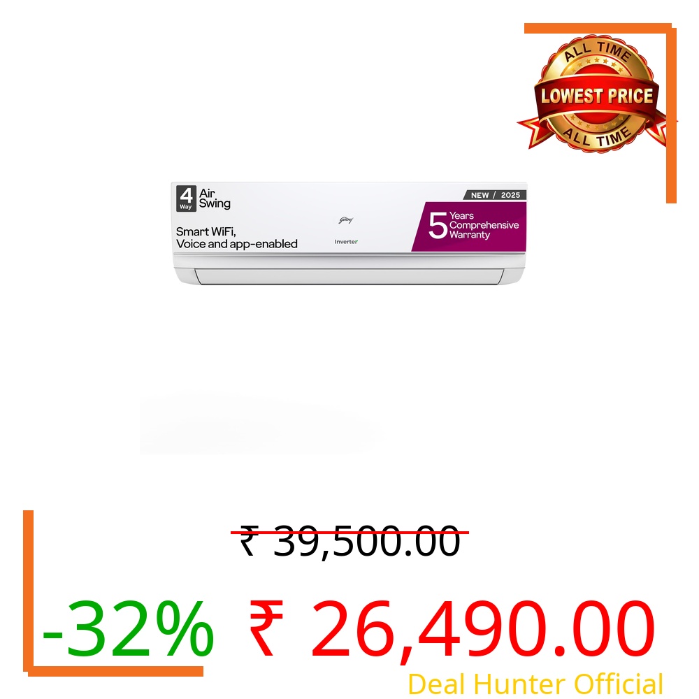 Godrej 1 Ton 3 Star, Wi-Fi, AI Powered, 5 Years Comprehensive Warranty, 5-In-1 Convertible Cooling, 4 Way Air Swing, Inverter Split AC (Copper, AC 1T EI 12TINV3R32 WYQ IOlT, White)