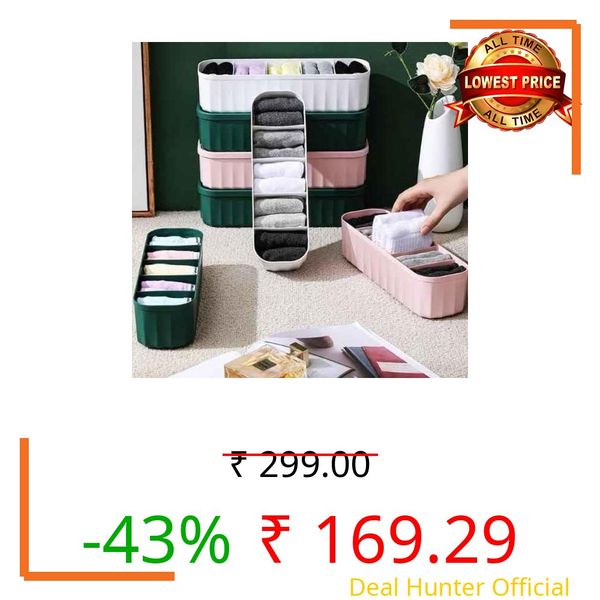 XMART INDIA Plastic Drawer Organizers for Underwear, Socks, Bras, Ties & Scarves - Closet Storage Dividers, Wardrobe Storage Box & Cloth Organizer for Household Use, Clothes Organizer (3 Pcs, Multicolor)