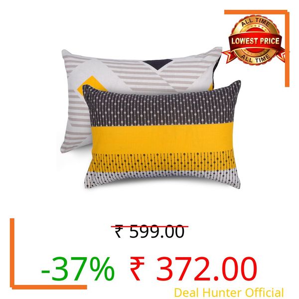 LORETO - A QUALITY LINEN BRAND 144 TC Cotton Printed Pillow Covers, 100% Cotton, Set of 2 Pillow Cases, Standard Size 17" x 27" for Twin, Queen, King & Fitted Bedsheets, Modern Geometric Yellow