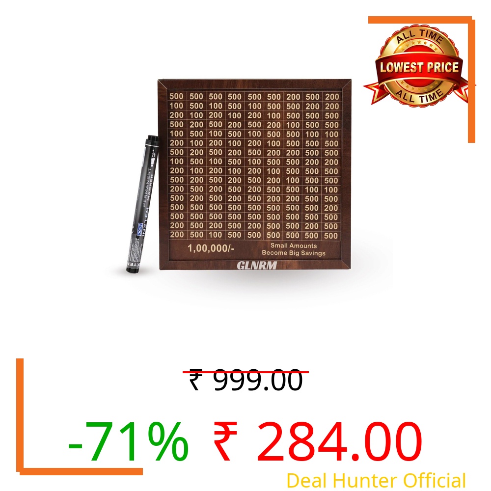 GLNRM Wooden Money Saving Box - 1,00,000 Rupees Money Saving Piggy Bank, Cash Vault Wooden Savings Box, Money Box with Money Target and Numbers to Check for Boys, Girls & Adults