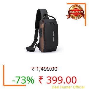 FASTUNBOX (LABEL) Waterproof Polyester Slim Unisex Crossbody Sling Bag Chest Backpack Men's Shoulder Bag, Leisure Travel Handbag, Hard Shell Anti-Theft Chest Bag (Black & Brown)