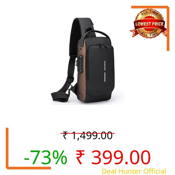 FASTUNBOX (LABEL) Waterproof Polyester Slim Unisex Crossbody Sling Bag Chest Backpack Men's Shoulder Bag, Leisure Travel Handbag, Hard Shell Anti-Theft Chest Bag (Black & Brown)