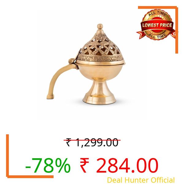 Decorate Dreams™ Pure Brass Dhuna Loban Burner, Round Dhooni Dhoop Dani Incense Burner,Table-Top Brass Incense Holder for Loban, Elegant and Traditional Dhoop Dani for Purifying Home (Small)