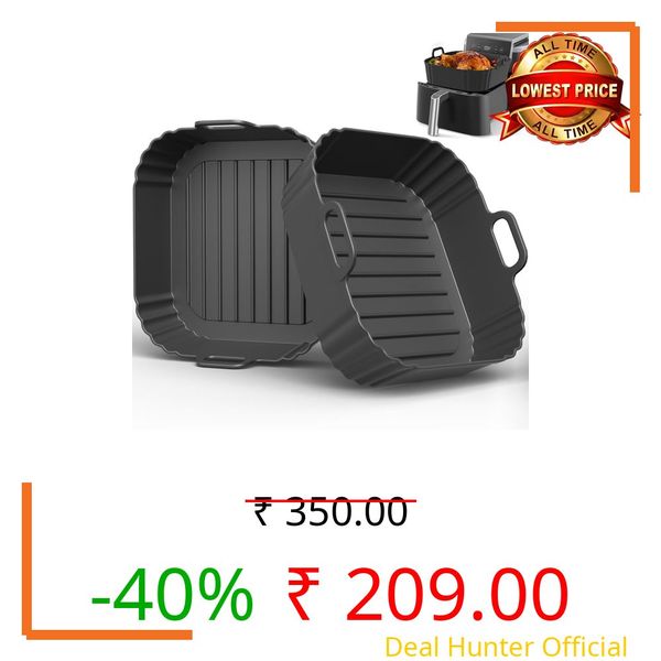 PINTAUR Square Silicone Air Fryer Liners 2 Pack, Compatible with Ninja AF141 181, 8.5 Inch Air Fryer Liners for COSORI 5-6.5 QT, Reusable Silicone Basket, Air Fryer Accessories, Black