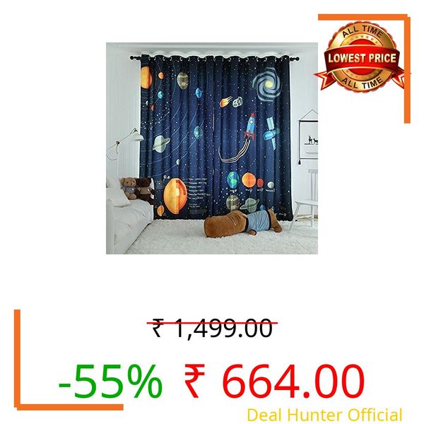 VJK FAB Blackout Space Theme Curtains for Kids Room | Planets Parde, Cartoon Curtains 4x5 feet Set of 2 | Window Galaxy Print Blinds for Boys & Girls Room| Window Curtain Panel, Grommet, Multicolour