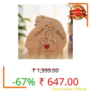 GIFTS HOUSE Kid,Teen,Adult Gift House Personalized Wooden Bear Family Puzzle | Custom Family Name Puzzle for Home Decor | 3 Piece Set, 14 x 17 cm, Ages 14+