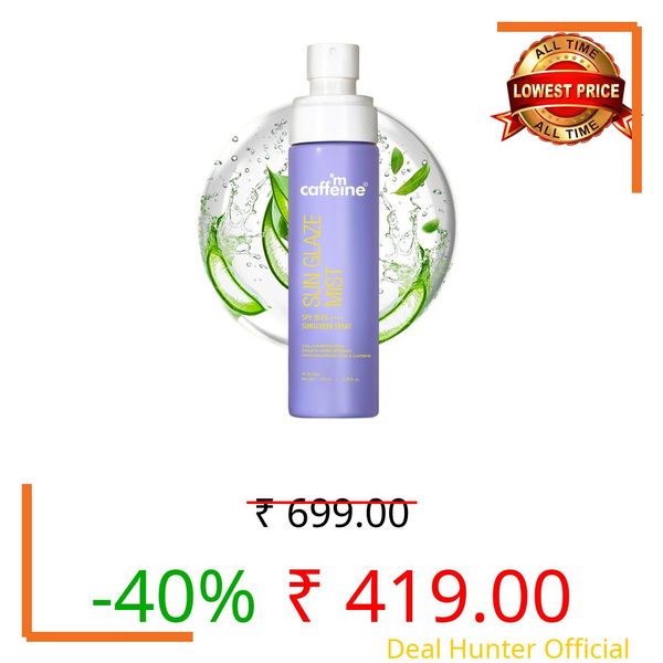 mCaffeine Sun Glaze Mist SPF 50 PA++++ Face Sunscreen Spray | 1% Hyaluronic Acid for Hydration| No White Cast | Easy Application Over Makeup & Quick Absorbing Sunscreen Spray | For All Skin Types