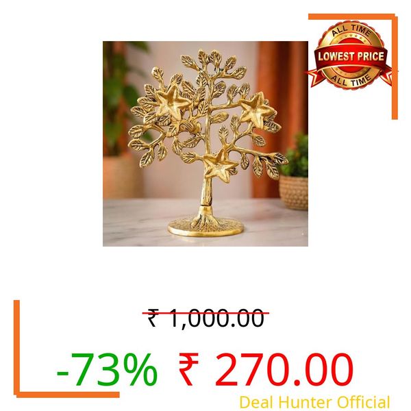 Metal Kalpavriksha Tree for Home Decor - Golden Wish Fulfilling Tree Metal Showpiece for Temple, Vastu, Office Table & Gifting Banyan (No 1 Golden)