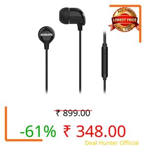 Philips TAE2146BK in-Ear Wired Headphones with USB-C Plug, 10mm Drivers for Deep Dynamic Bass and Clear Sound, in-Line Mic with Call Button, 3 Interchangeable Ear Caps, 1.2m Durable Cable (Black)