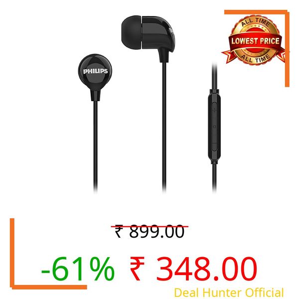 Philips TAE2146BK in-Ear Wired Headphones with USB-C Plug, 10mm Drivers for Deep Dynamic Bass and Clear Sound, in-Line Mic with Call Button, 3 Interchangeable Ear Caps, 1.2m Durable Cable (Black)