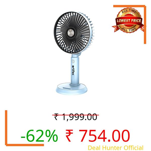 Artifax Rechargeable Portable Air Circulator Fan | USB Charging Handheld & Desk Fan | 3 Speed Personal Travel Fan | Battery Operated Mini Air Circulator for Home, Office & Outdoor Use