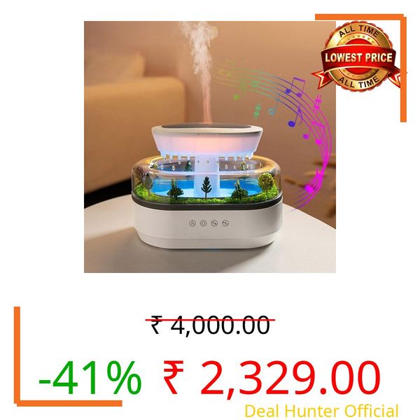 Inditradition Plastic Musical Rain Drops Aroma Diffuser Humidifier for Home (with Inbuilt Soothing Music, Multi-Colour LED, 6 Inches Height, 250ml Tank) - White