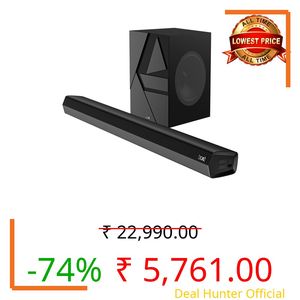 Boat Aavante Bar Quake, Wired Subwoofer, 200W RMS Signature Sound, 2.1CH, Multiple Ports, Bass & Treble Controls, 4 EQ Modes, Bluetooth Sound bar, Home Theatre Soundbar Speaker (Midnight Black)