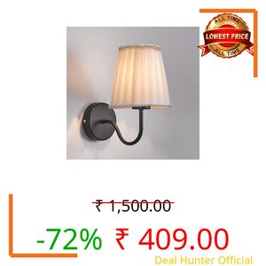 Decorcity Black Wall Sconces Lighting | E27 Industrial Vintage Wall Light with Pleated Fabric Shade | Bedroom Bedside Living Room Hallway Balcony Staircase Nordic Home Lamp | White
