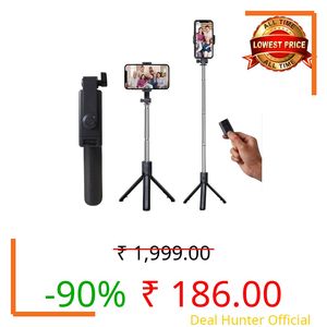 SOOPII 3-in-1 Selfie Stick with Bluetooth Remote, Foldable Tripod Stand, Compact & Extendable Upto 70 cm / 27.5 inches Mobile Stand Holder for iPhone and Android Devices
