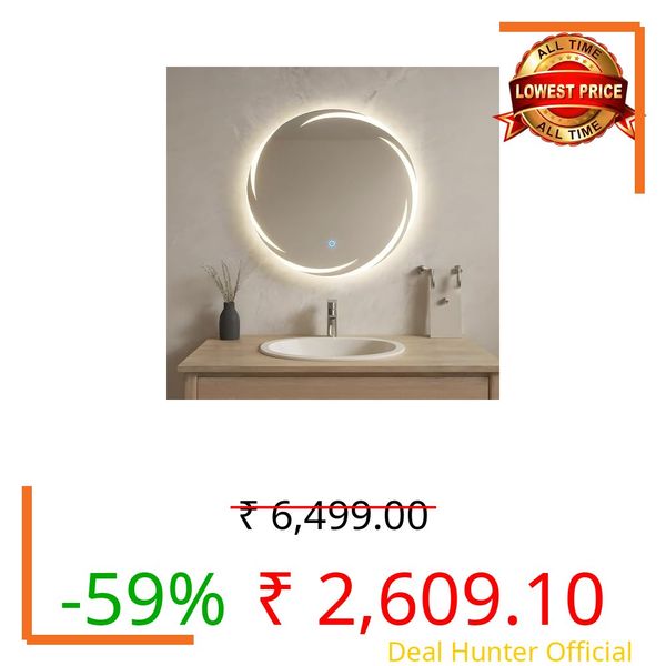 Amazon Basics Round Glass | 21 x 21 Inch Wall-Mounted LED Mirror with Smart Sensor | 3-Color Light (Warm, White, Natural)