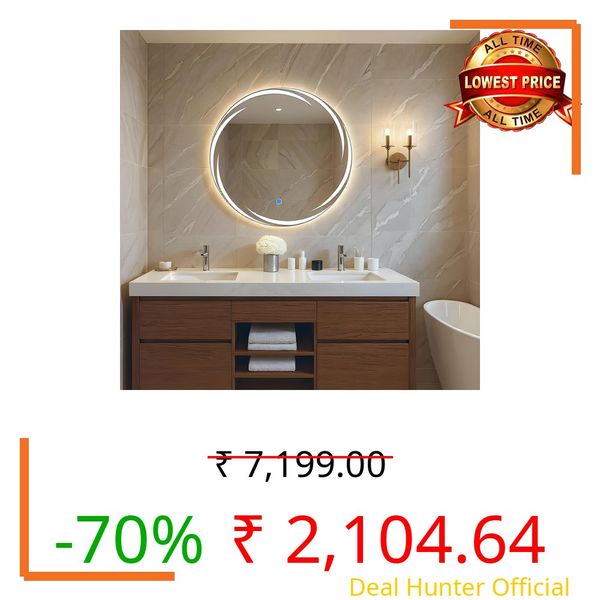 Amazon Basics Round Glass | 24 x 24 Inch Wall-Mounted LED Mirror with Smart Sensor | 3-Color Light (Warm, White, Natural)