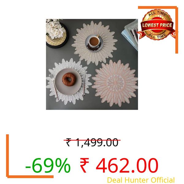 HomeCloud PVC Material Round Shape Table Mat, Dining Table Mat,Table Placemats, Round Mats,Best for Bed-Side Table/Center Table, Dining Table/Shelves… (Sun_Gold, Set of 4)