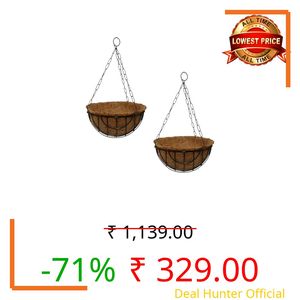 BonKaso 10-Inch Coir Hanging Basket with Metal Chain (Set of 2) | Coco Liner Hanging Planter for Balcony, Garden, Indoor & Outdoor Use | Decorative Hanging Pot for Plants (Brown)