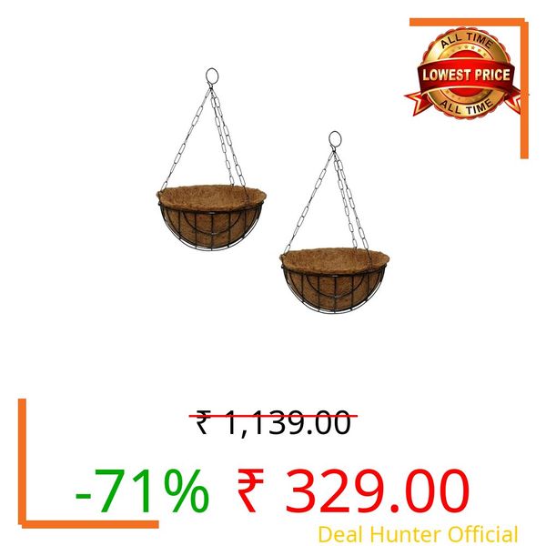BonKaso 10-Inch Coir Hanging Basket with Metal Chain (Set of 2) | Coco Liner Hanging Planter for Balcony, Garden, Indoor & Outdoor Use | Decorative Hanging Pot for Plants (Brown)