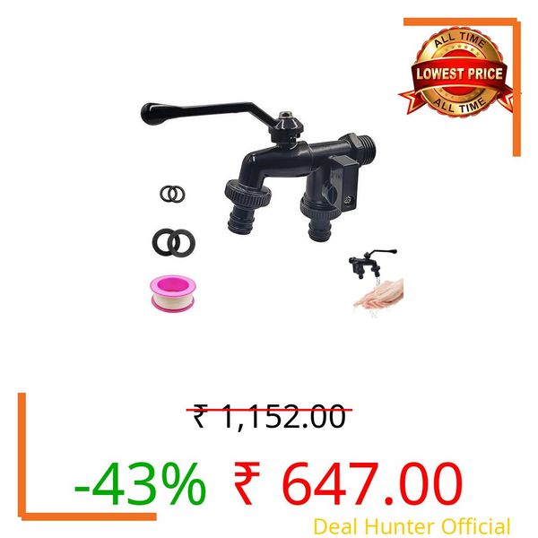 HASTHIP® 1/2 Inch Water Tap, 2 Way Tap Splitter, Dual Outlet Garden Faucet Splitter, Zinc Alloy Tap Splitter for Watering Hose with Control Valve, O Rings, Rubber Washer, Thread Seal Tape