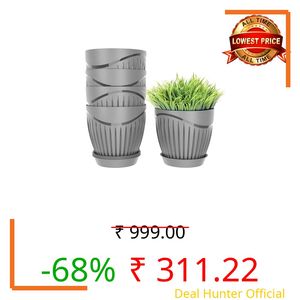 Forway Durable Stylish Grey Round Plastic Pots | Pack of 5, 6 Inch Decorative Plant Planters for Indoor Outdoor Gardening with Drainage Holes Saucer Tray | Home, Office, Terrace Garden