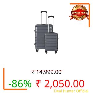 Teakwood Small-Medium Cabin Size 8 Wheels Trolley Bag, Hard Cabin with Zipper Closure, Adjustable Push Button & Cross Side Strap, TSA Lock System 360 Degree (Set of 2,Grey)
