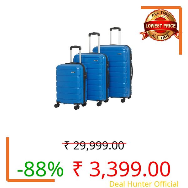 Teakwood Small-Medium-Large 8 Wheels Trolley Bag, Hard Cabin with Zipper Closure, Adjustable Push Button & Cross Side Strap, TSA Lock System 360 Degree (Set of 3, Royal Blue)