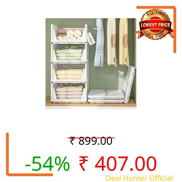 VERAT 1 Pieces Storage and Organisers/Wardrobe Organizer Storage/Plastic Wardrobe/Cloth Adjustable for Foldable/Clothes Organizer Foldable Shirt/Almirah/Cupboard/Cupboard Stackbale Clothes(White)