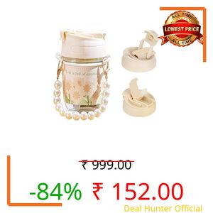 MMTS World Reusable Glass Coffee Sipper Mugs with Lid & Straw Pack of 1, 350ml Multipurpose Drinking Glasses Tumbler with Leather Sleeve Cup for Juice Smoothies Iced Tea Home & Travel (Moti Mug)