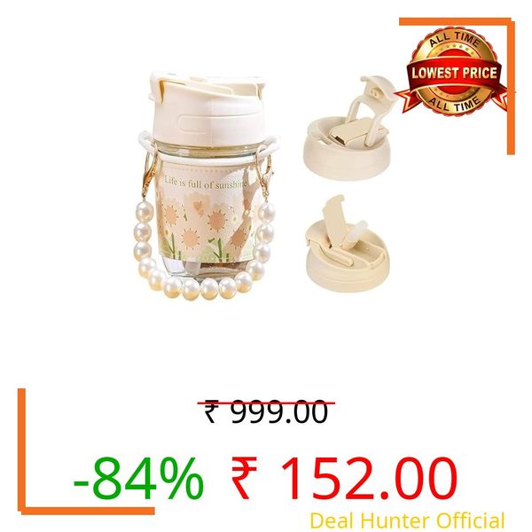 MMTS World Reusable Glass Coffee Sipper Mugs with Lid & Straw Pack of 1, 350ml Multipurpose Drinking Glasses Tumbler with Leather Sleeve Cup for Juice Smoothies Iced Tea Home & Travel (Moti Mug)