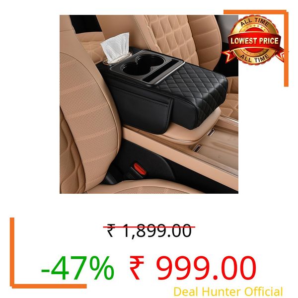 Car Armrest Cushion,5-in-1 Center Console Cover with 2 Storage Bags Cup Holder, Tissue Box Slot, Phone Slot for Sedans, Car Accessories Interior Organizers (Black)