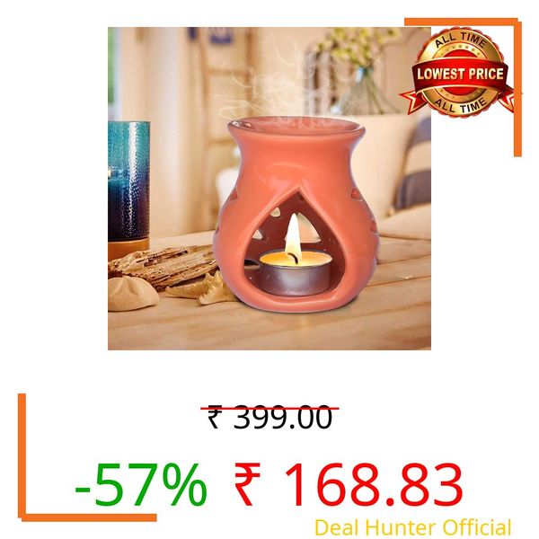 Pure Source India Elegant Handcrafted Candle Operated Ceramic Oil Burner Aroma Diffuser for Home & Office Use (Orange)