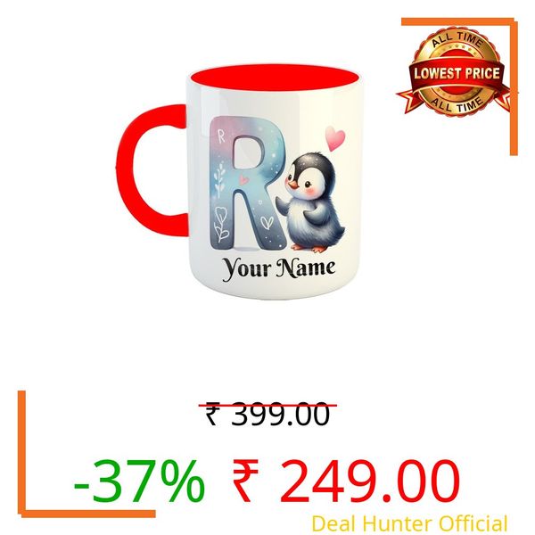YaaNaa - Customized/Personalized Coffee Mug/Cup with Name Printed, Letter R, Valentine Gift, Friends, Birthday, Anniversary, Relatives, R6431-RD_A