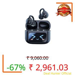 MAcnas Open Ear Clip Headphones Wireless Earbuds Bluetooth 5.4 Sports Earphones with Wireless LED Touch Screen Waterproof in Ear Earphones for Pad Tablet Laptop Android/iOS Phones (Black)