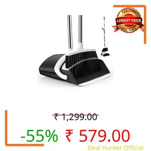 Broom and Dustpan Set for Home, Black-Grey
