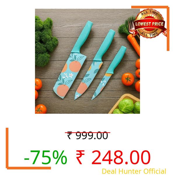 HUISCO™ Set of 3 Printed Paring, Chef, Butcher Meat Knife | Stainless Steel, Rust Resistant, Sharp Blade for Chopping, Cutting, Slicing | Multipurpose Kitchen Knives for Home, Restaurant & Gifting