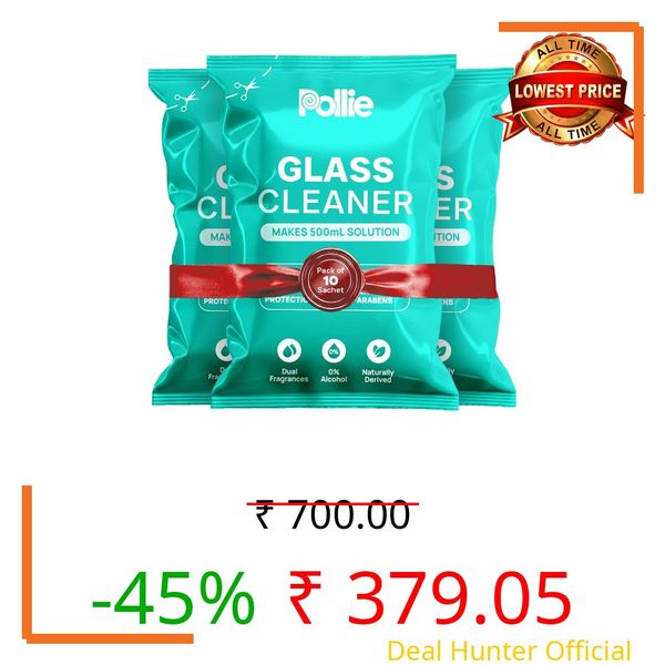 Pollie Glass Cleaner Pack of 10 Sachets | 1 Sachet Makes 500mL | For Gadgets, Electronics, Cars Mirror, Kitchens, Bathrooms & Other Surfaces | Dual Fragrance, Alcohol-Free, Non-Toxic Formula.