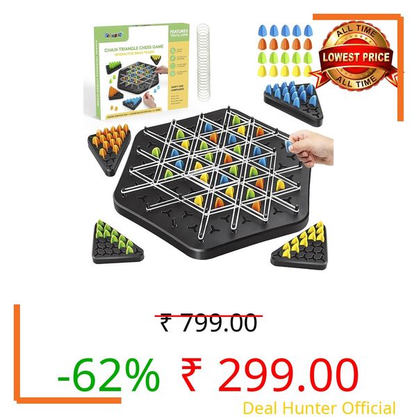 Kidology Chain Triangle Chess Game Triggle Rubber Band Game For Kids & Adults, Fun Family Board Game, Brain Teaser Puzzle, Interactive Chess Set For 2-4 Players, Multicolour