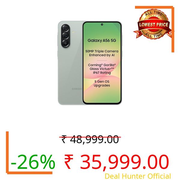 Samsung Galaxy A56 5G (Awesome Olive, 8GB, 256GB) | Segment Most Complete Triple Camera | AI Editing | 4nm Processor | sAMOLED Display| Gorilla Glass Victus+| 5 Gen OS Upgrades
